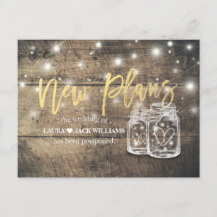 Carte Postale Faire-part Nouveaux plans Report Mariage Mason Jars Wood