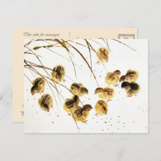 Carte Postale Faire-part Nouveaux poussins, Art Chinois Classique (Devant / Derrière)