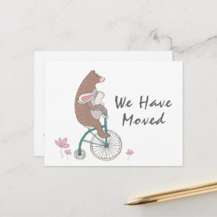 Carte Postale Faire-part Nouvel adresse mignonne Bicyclage Ours & Lapin
