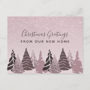 Carte Postale Faire-part Nouvelle Accueil Noël Arbres Rose Gold Holiday Mov