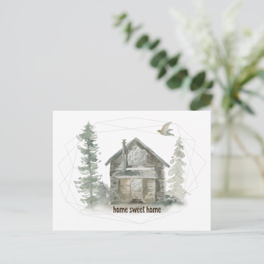 Carte Postale Faire-part Nouvelle adresse Chalet Rustique Maison Douce Mais (Debout devant)