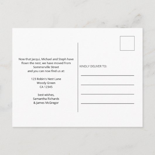 Carte Postale Faire-part Nouvelle adresse de nid vide en écriture élégante (Dos)