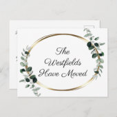 Carte Postale Faire-part Nouvelle adresse en métal doré Eucalyptus vert (Devant / Derrière)