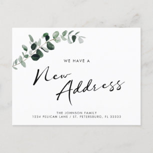 Carte Postale Faire-part Nouvelle adresse Eucalyptus Chic Calligraphy Movin