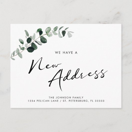 Carte Postale Faire-part Nouvelle adresse Eucalyptus Chic Calligraphy Movin (Devant)