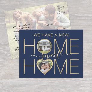 Carte Postale Faire-part Nouvelle Adresse Maison Douce Maison Bleu Marine &