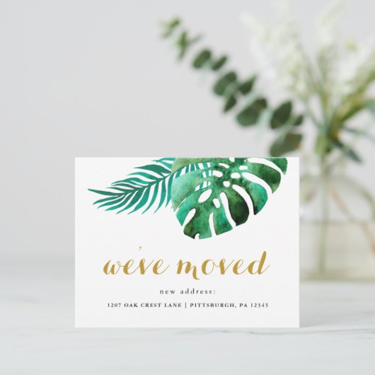 Carte Postale Faire-part Nouvelle Adresse Palmiers Tropicaux Déménagement (Debout devant)