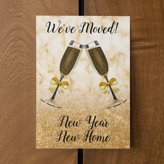 Carte Postale Faire-part Nouvelle Année Annonce Déménagement Champagne Doré