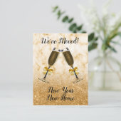 Carte Postale Faire-part Nouvelle Année Annonce Déménagement Champagne Doré (Debout devant)