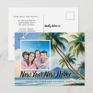 Carte Postale Faire-part Nouvelle Année Nouvelle Maison Photo Palmiers Côti