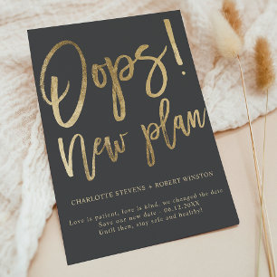 Carte Postale Faire-part Nouvelle date de mariage en gris or