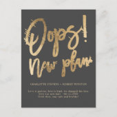 Carte Postale Faire-part Nouvelle date de mariage en gris or (Devant)