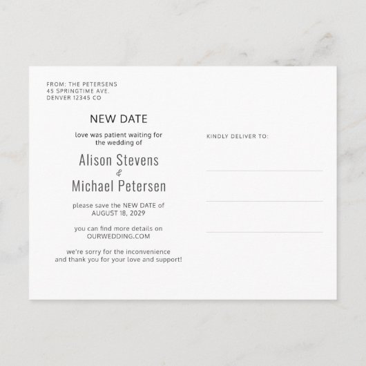 Carte Postale Faire-part Nouvelle date de mariage essayez à nouveau enregis (Dos)