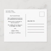 Carte Postale Faire-part Nouvelle date de mariage floral succulent (Dos)