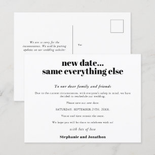 Carte Postale Faire-part Nouvelle date de mariage, tout le reste reste pare