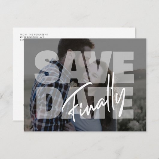 Carte Postale Faire-part Nouvelle date mariage photo moderne enregistrer la (Devant / Derrière)