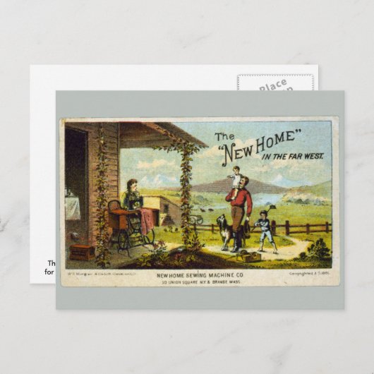 Carte Postale Faire-part Nouvelle maison avec machine à coudre (Devant / Derrière)