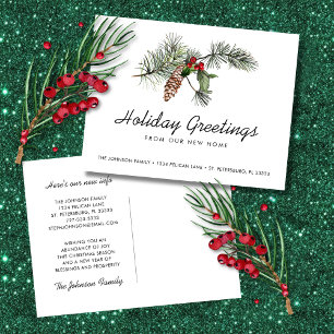 Carte Postale Faire-part Nouvelle maison branches de pin baies de Noël en m