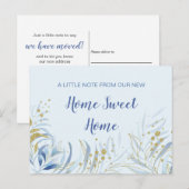 Carte Postale Faire-part Nouvelle Maison Douce Maison Aquarelle Bleue Feuil (Devant / Derrière)