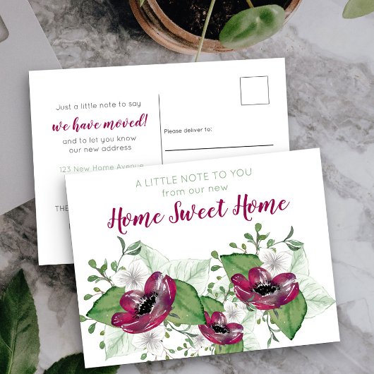 Carte Postale Faire-part Nouvelle Maison Douce Maison Aquarelle Fleurs Démé