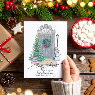 Carte Postale Faire-part Nouvelle maison - Joyeuses fêtes Porte de Noël Dém