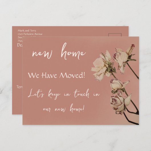 Carte Postale Faire-part Nouvelle Maison Moderne Nous Avons Déménagé Roses  (Devant / Derrière)