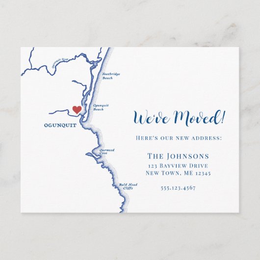 Carte Postale Faire-part Nouvelle maison Ogunquit Maine Map (Devant)
