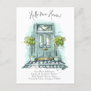 Carte Postale Faire-part Nouvelle Maison - Porte Aquarelle Adresse Moderne
