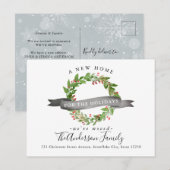 Carte Postale Faire-part Nouvelle maison pour les fêtes Noël Wreath Snow Mo (Devant / Derrière)