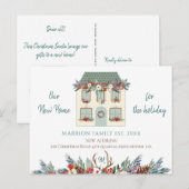 Carte Postale Faire-part Nouvelle maison pour les vacances maison verte rou (Devant / Derrière)