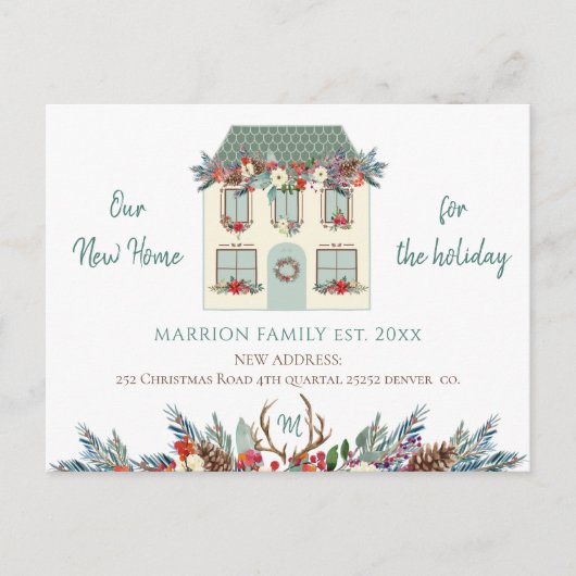 Carte Postale Faire-part Nouvelle maison pour les vacances maison verte rou (Devant)