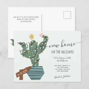Carte Postale Faire-part Nouvelle maison pour Noël fun cactus garlands star