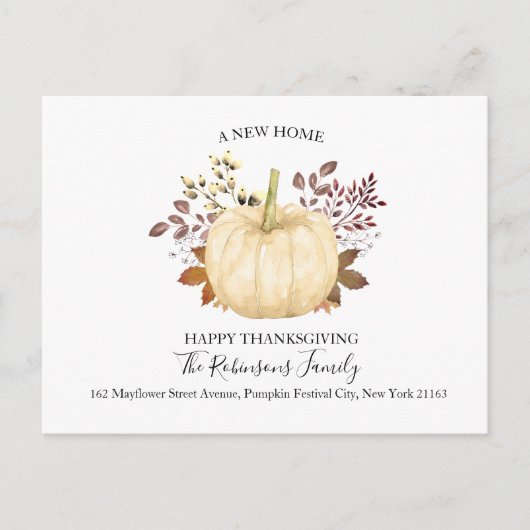 Carte Postale Faire-part Nouvelle maison Thanksgiving Citrouille Moved Holi (Devant)