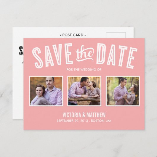 CARTE POSTALE FAIRE-PART NOUVELLE RÉTRO | ENREGISTRER LA DATE D'ANNONCE (Devant / Derrière)