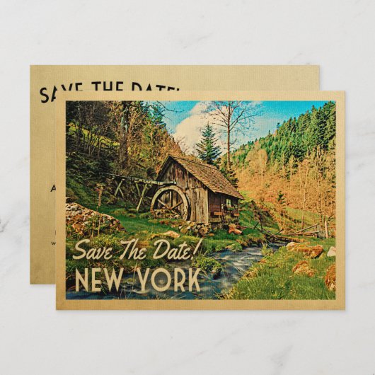 Carte Postale Faire-part Nouvelle-York Enregistrer la date Cabane rustique (Devant / Derrière)