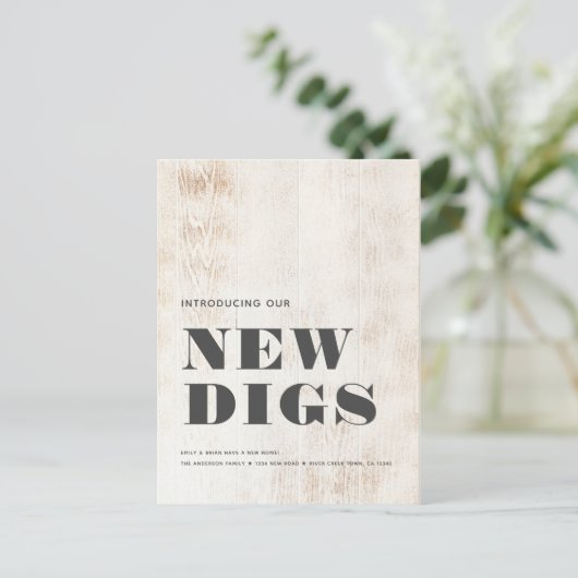 Carte Postale Faire-part NOUVELLES BOÎTES Moderne Rustique Blanc Planche en (Debout devant)