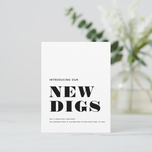 Carte Postale Faire-part NOUVELLES DIGS Simple Moderne Minimale Déplacement (Debout devant)