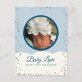 Carte Postale Faire-part Nuage Confettis Point Bordure Bébé Gris Bleu (Devant)