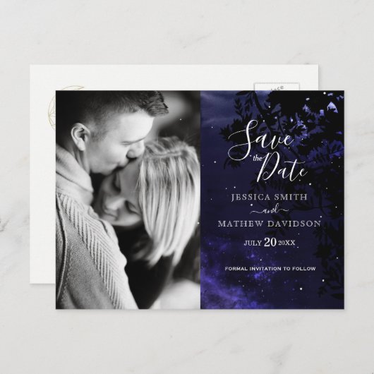 Carte Postale Faire-part Nuit étoilée ciel céleste photo Sauvegarder la dat (Devant / Derrière)