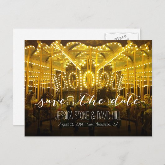 Carte Postale Faire-part Nuit Joyeux Aller Round Wedding Enregistrer la dat (Devant / Derrière)