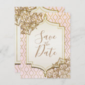 Carte Postale Faire-part Nuit Morocaine d'Or Rose Enregistrer la Date (Devant / Derrière)