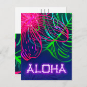 Carte Postale Faire-part Nuit Tropicale Électrique Luau Néon Aloha Sauvegar (Devant / Derrière)