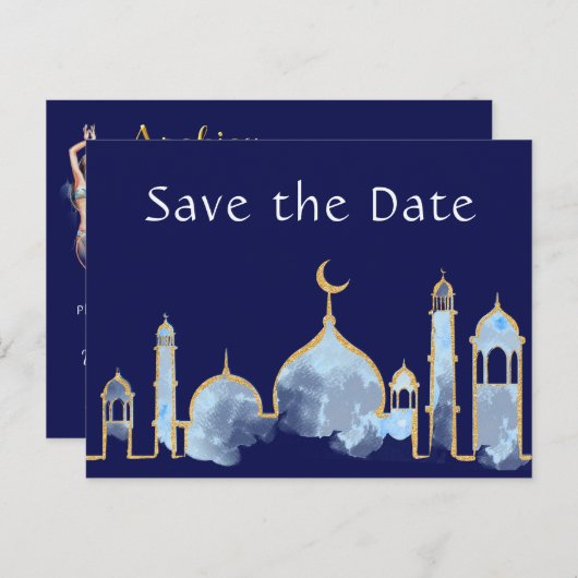 Carte Postale Faire-part Nuits Arabes Anniversaire Enregistrer La Date Cart (Devant / Derrière)