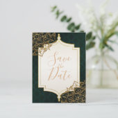 Carte Postale Faire-part Nuits arabes marocaines vert et or Enregistrez la  (Debout devant)