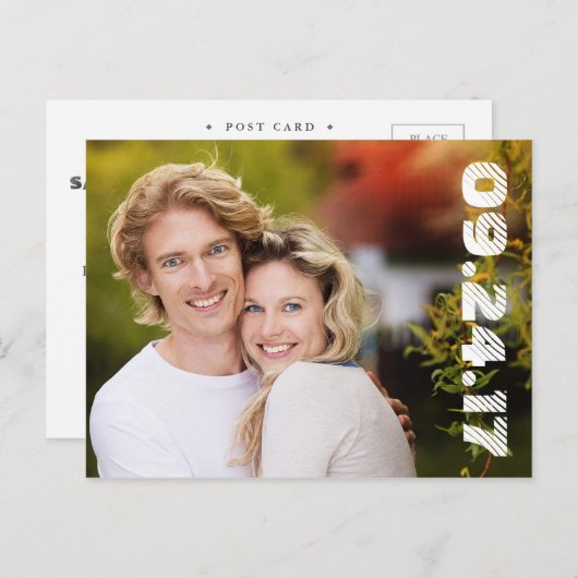 Carte Postale Faire-part Numéros Gras Photo moderne Enregistrer la date / B (Devant / Derrière)