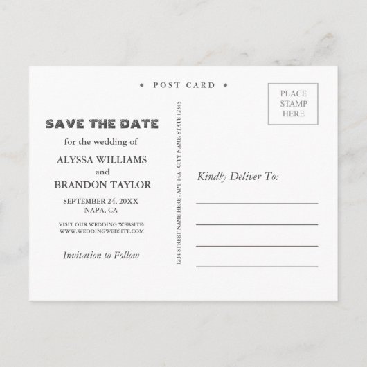 Carte Postale Faire-part Numéros Gras Photo moderne Enregistrer la date / B (Dos)