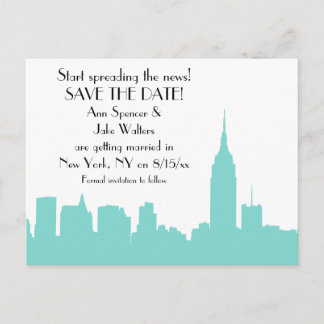 Carte Postale Faire-part NYC Aqua Skyline Silhouette Enregistrer la Date