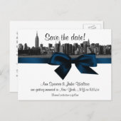 Carte Postale Faire-part NYC large Skyline Etched BW Navy Blue Enregistrer  (Devant / Derrière)