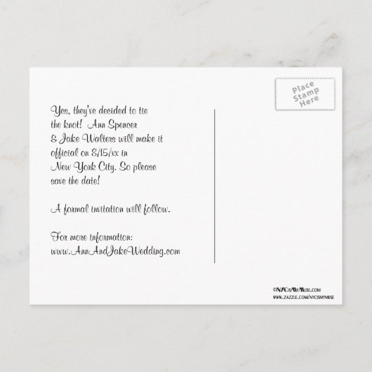 Carte Postale Faire-part NYC large Skyline Etched BW Navy Blue Enregistrer (Dos)