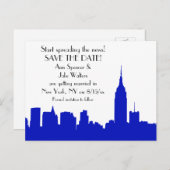 Carte Postale Faire-part NYC Royal Blue Skyline Silhouette Enregistrer la d (Devant / Derrière)